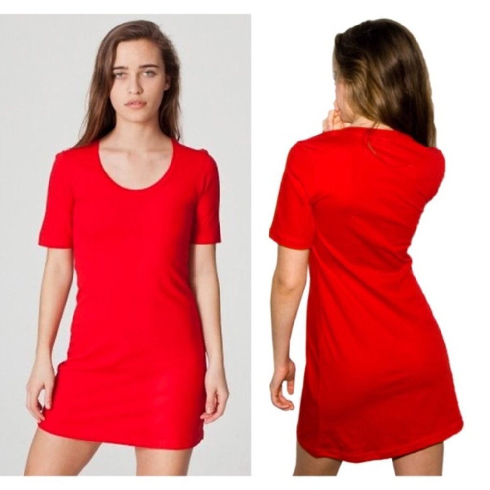 American Apparel Fine Jersey T-Shirt Dress Scoop Neck Red Short Sleeve Mini S